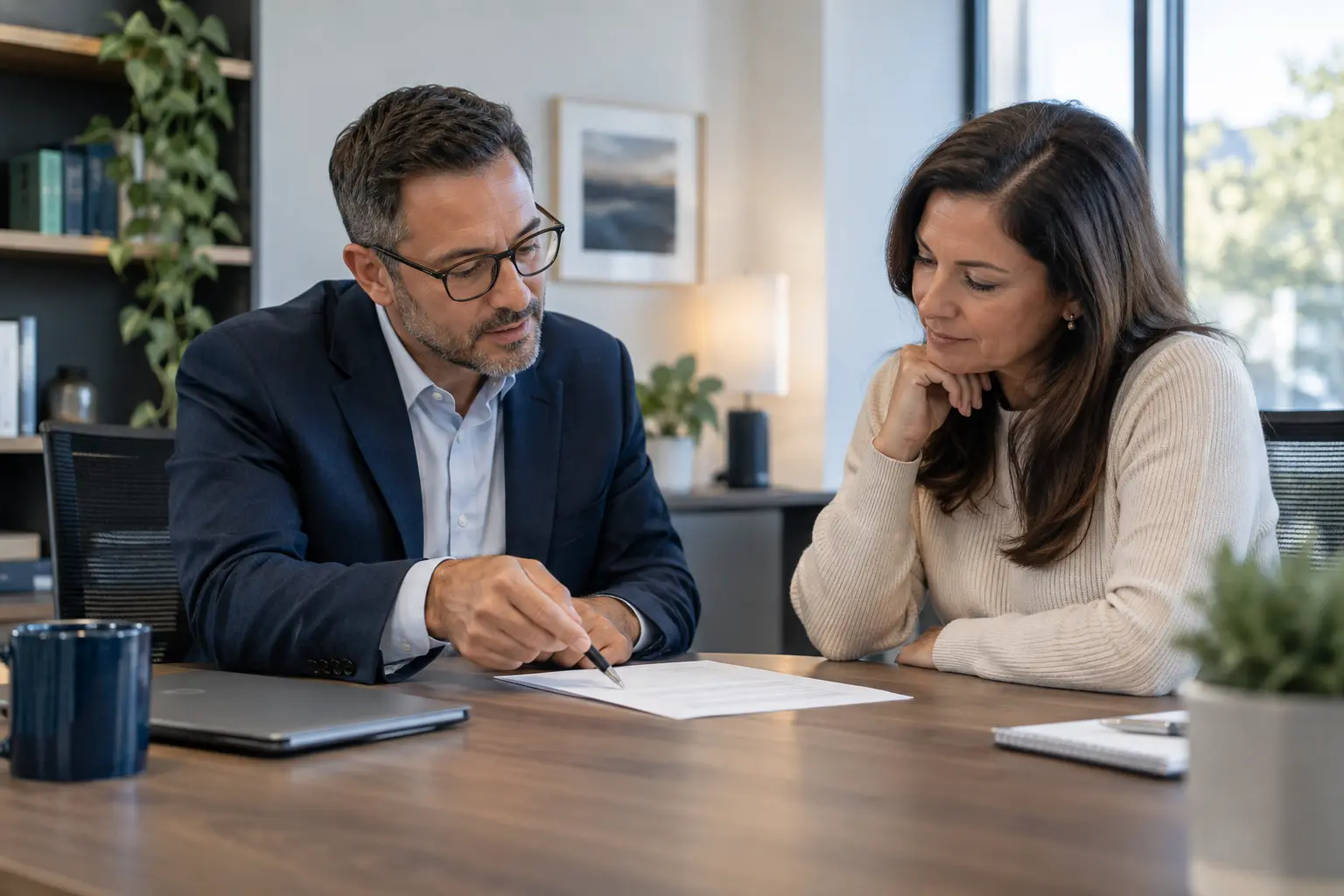 An insurance professional and customer reviewing the next step together